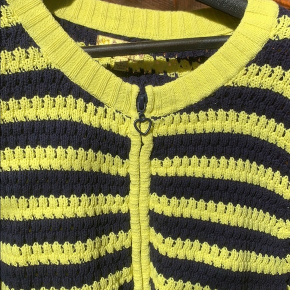 Navy and yellow stripped zip up sweater - Picture 2 of 4